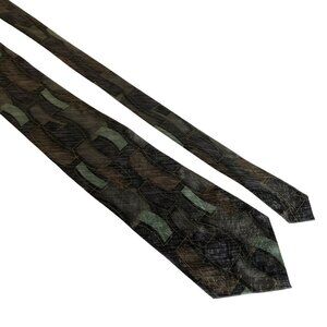 Ferucci Silk Tie Geometric Green Brown Mens Necktie Office Work Formal Dad Gift